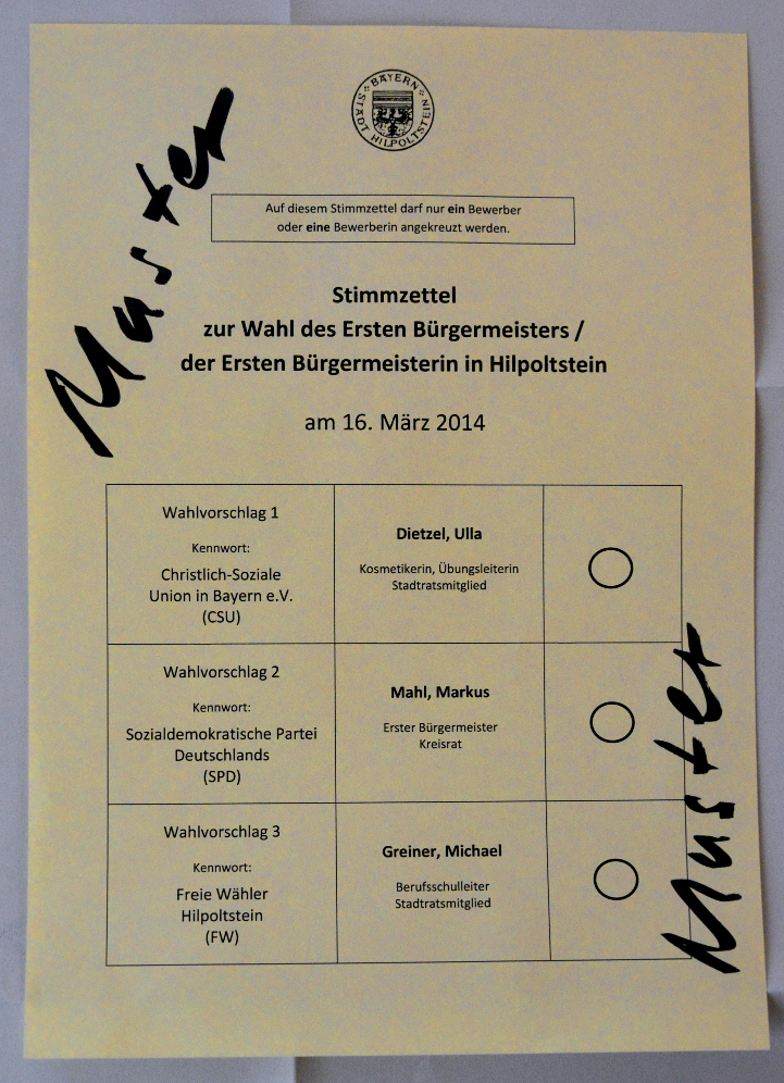 Stimmzettel Bürgermeisterwahl 2014 Hilpoltstein