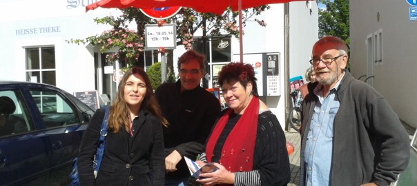 Infostand mit Stefanie Schäfer, Thomas Döbler, Christine Rodarius und Jürgen Regler
